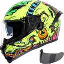 TRIANGLE Motorcycle Helmets Full face Helmet for Adults Men and Women Dual Visor with Internal Sunshield DOT Approved (Glossy Yellow, Large)