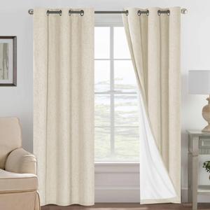 H.VERSAILTEX 100% Blackout Curtains for Bedroom Thermal Insulated Linen Textured Curtains Heat and Full Light Blocking Drapes Living Room Curtains 2 Panel Sets, Bleached Sand, 42x84 Inch