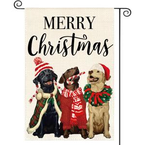 AVOIN colorlife Merry Christmas Hat Wreath Dog Garden Flag 12x18 Inch Double Sided, Xmas Winter Holiday Yard Outdoor Decorative Flag (White)