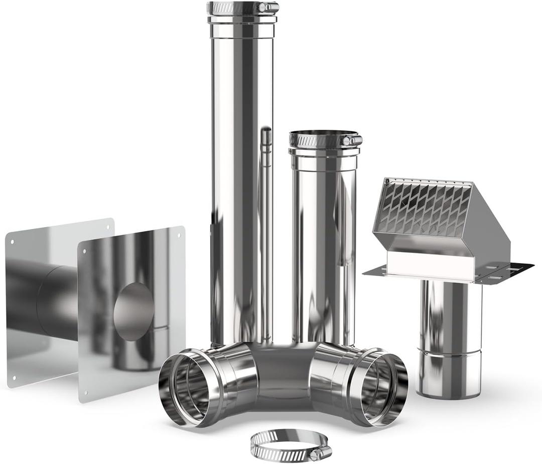ThermoMate 3" Horizontal Stainless Steel Vent Pipe Kit for Gas Tankless Water Heater, Includes 3" Termination Hood, 3" 90 Degree Elbow, 2 x 3" Vent Pipe, 3" Adjustable Wall Thimble
