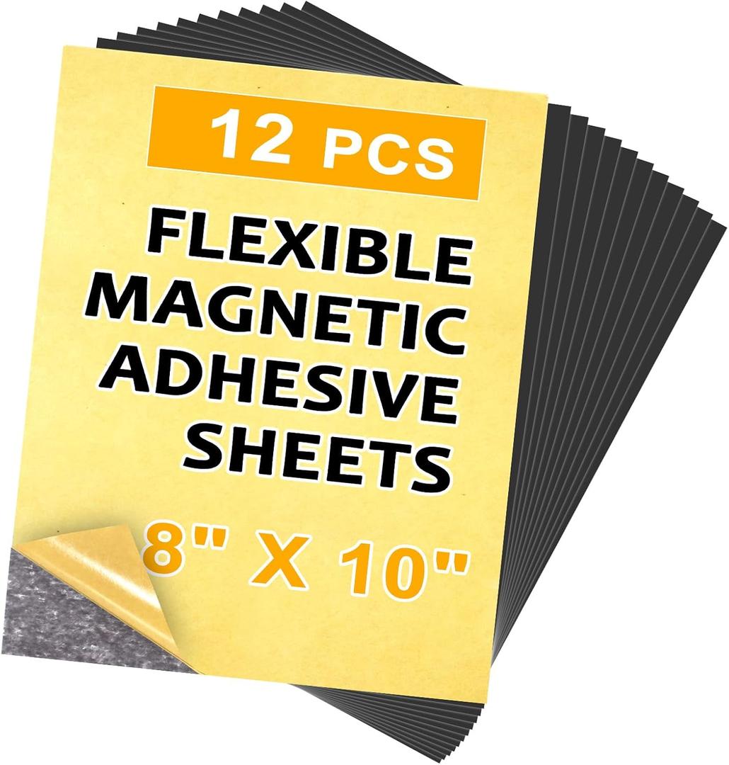 12PCS 8 x 10 Inch Cuttable and Flexible Magnet Sheets with Adhesive to Create Flexible Magnet Self-Sticky Sheets for Whiteboard,Fridge