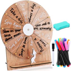 11.4 Inch Spinning Wheel Erasable Raffle Spin the Wheel Game with Stand and Arrow Wooden Prize Tabletop Spinner Raffle Roulette for Wedding Family Bridal Party Baby Shower Games(Wood Color)