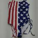 Zando Ribbed One Piece Swimsuit Women Tummy Control Swim Suits for Women Sexy Tie Side High Cut Bathing Suit Swimwear (4-6, American Flag)