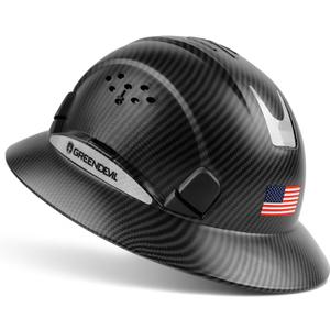 GREEN DEVIL Full Brim Hard Hat Vented Construction Safety Helmet OSHA Approved Cascos De Construccion ABS Work Hardhat for Men&Women 6 Point Adjustable Ratchet Suspension Custom Pattern Design