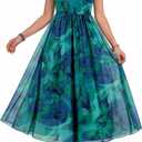 Womens Floral Spaghetti Strap Maxi Dress Sheer Flowy A Line Dress (M)