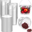 40 Pcs 16oz Clear Plastic Buckets with Handles and Lids, 16oz Mini Drinking Buckets Reusable Ice Cream Tub Airtight Food Storage Container Pails for Kitchen, Party Snacks, Camping Drinks, Small Items