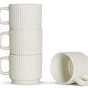 SHOWFULL Stackable Coffee Mugs Set of 4, 7 OZ Espresso Ceramics Cups for Latte Cappuccino Cocoa with Handle, Beige