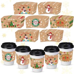 Sliner 200 Pack Christmas Coffee Cup Sleeves Disposable Paper Cup Sleeves Double Layer Covers for 12 16 oz Coffee Cups Home Office Xmas Party Hot Cold Beverage Supplies Xmas Party Decoration (Rustic)