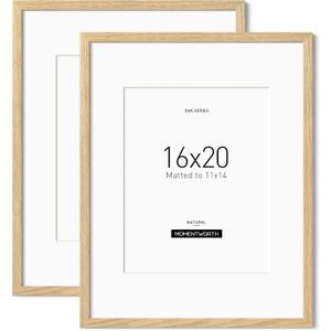 16x20 inches Frame with Mat for 11x14, Solid Oak Wood 16x20 inches Frames for Horizontal & Vertical Wall Mounting (2 Pack, Oak)