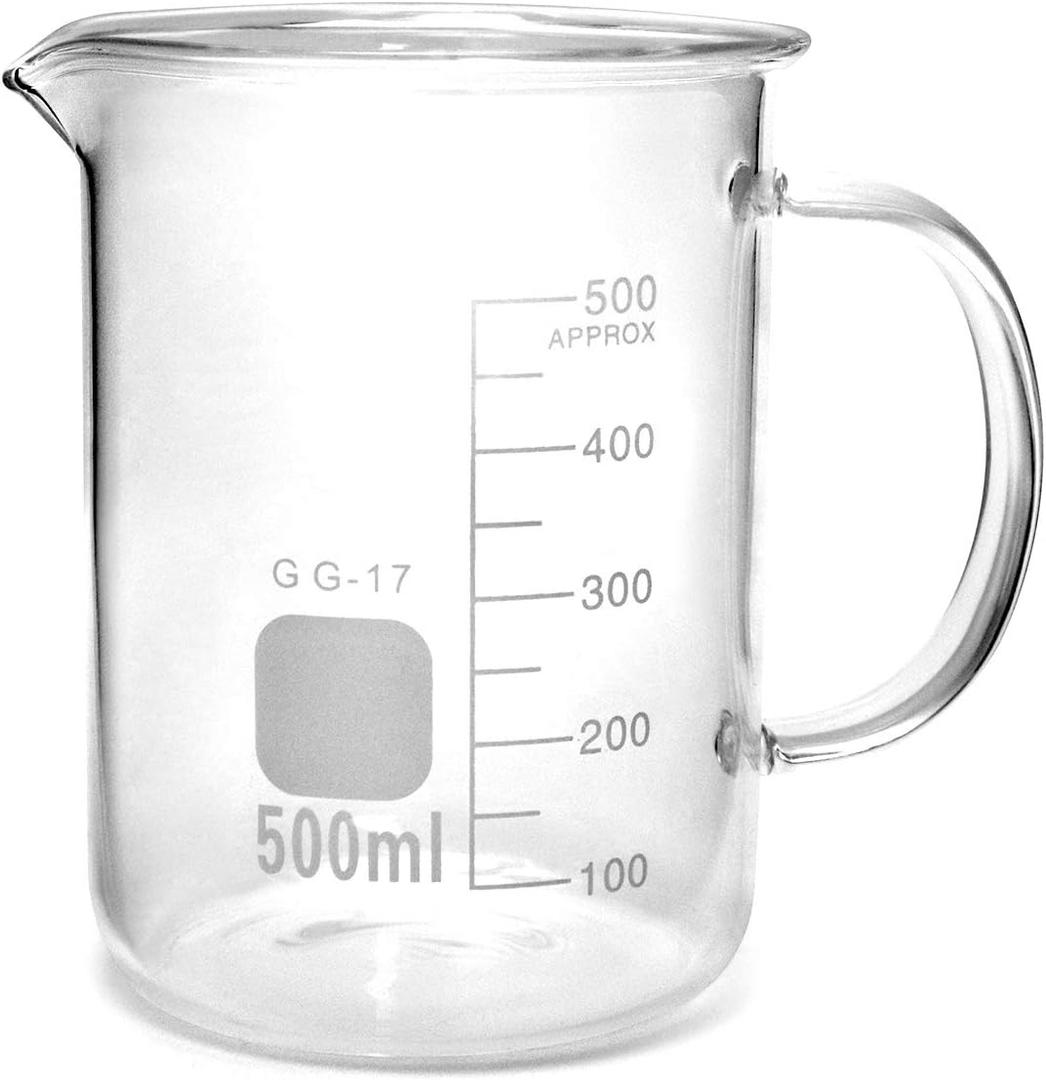 QWORK 500ml Beaker Mug with Handle, Borosilicate Glass Measuring Cup