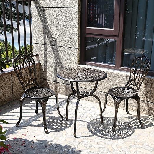 3 Piece Bistro Set,Outdoor Patio Set,Anti-Rust Cast Aluminum Bistro Table Set for Park Yard Front Porch Furniture