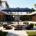 15ft Large Patio Umbrellas with Base Included, Outdoor Double-Sided Rectangle Market Umbrella with Stand, Outside Umbrellas for Poolside Lawn Backyard