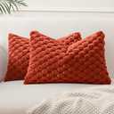MIULEE Fall Rust Faux Fur Lumbar Decorative Throw Pillow Covers 16x16 Inch Set of 2 Super Soft Cozy Plush Cushion Cases Luxury Fluffy Pillowcases for Sofa Couch Bed Living Room
