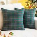 AQOTHES Pack of 2 Christmas Plaid Decorative Throw Pillow Covers Scottish Tartan Cushion Case for Farmhouse Home Holiday Decor Green and Blue, 20 x 20 Inches
