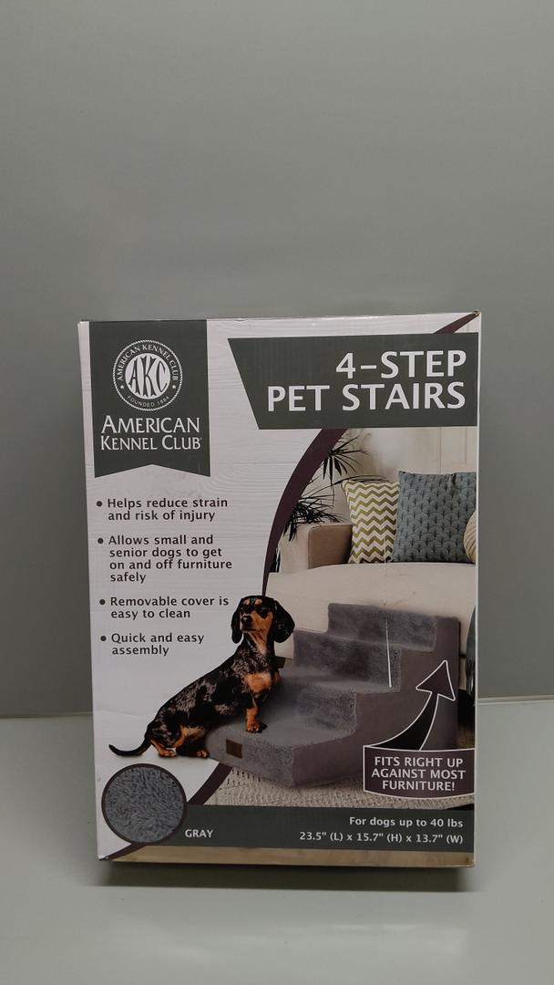 AKC 4-Step Pet Stairs – Durable, Non-Slip Steps for Small Dogs and Cats, Washable Cover, Simple No-Tool Assembly, Supports Up to 50 lbs