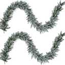 Papyrus 2 Pack of 9 ft Pre-Lit Frosted Blue Spruce Garland, Artificial, Warm White Light, Battery Powered, Indoor/Outdoor