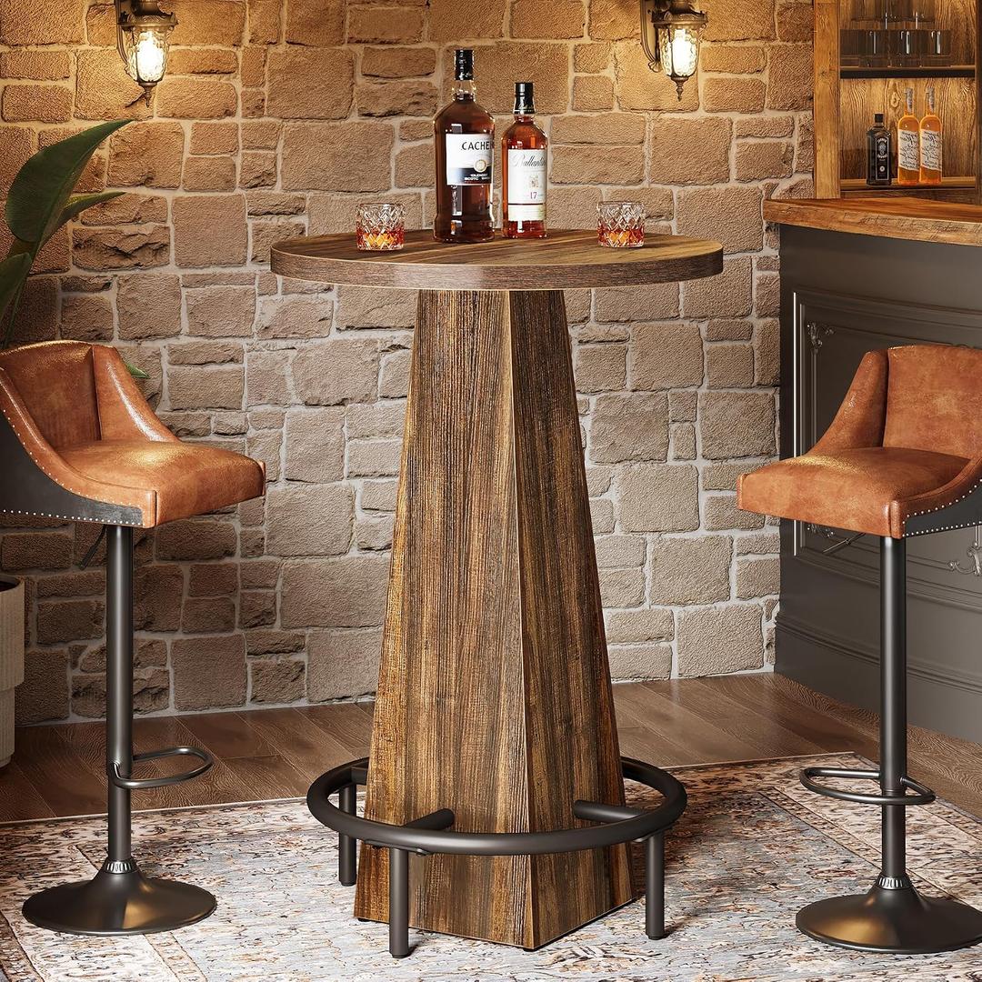 Tribesigns Bistro Pub Table, 37.4" High Round Bar Table for Small Bars, Brown, Height: 37.4 inches, Diameter: 23.7 inches