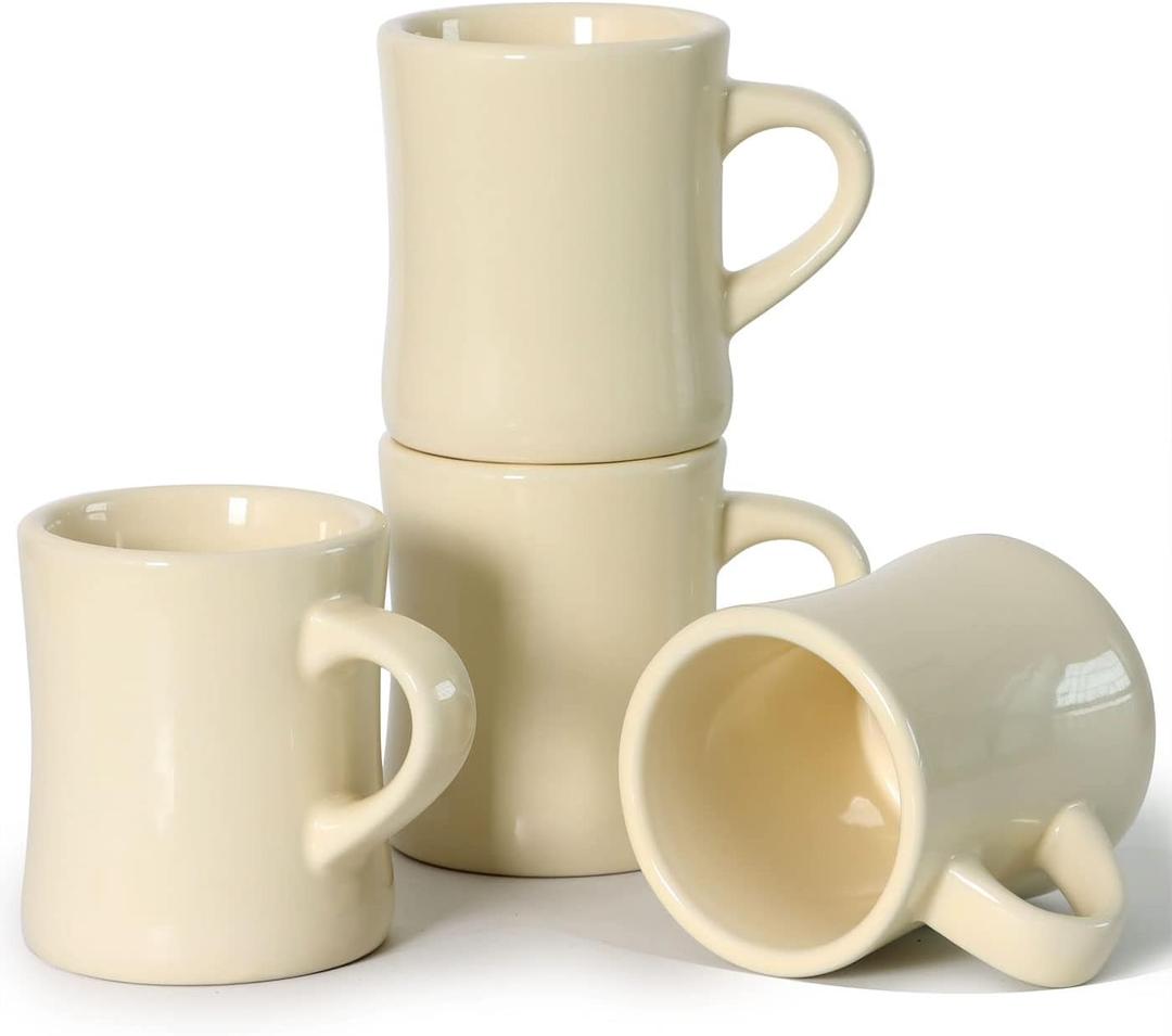 harebe Retro Coffee Cup Set of 4, 10 OZ Heavy Classic Ceramic Diner Mugs Set with Handle for Coffee, Tea, Cocoa, Milk, LatteCream