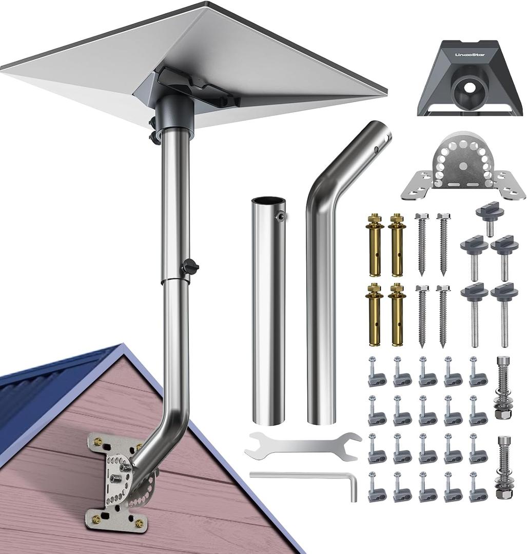 Starlink Gen 3 Mount - Adjustable 360 Rotatable Stainless Steel Wall/Roof/Pole Mounting Kit with Pipe Adapter & Extendable Pole, Compatible with V3 Starlink Standard Dish for Home, RV, Marine
