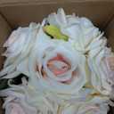 Fule Artificial Silk Rose Flower Centerpiece Arrangement in Glass Vase with LED Light for Home Wedding Decoration (Champagne)