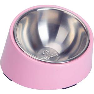 SuperDesign Mess Free 15 Slanted Bowl for Dogs and Cats, Tilted Angle Bulldog Bowl Dog Feeder, Non-Skid & Non-Spill, Easier to Reach Food M/1 Cup Pink