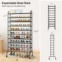 STO STO Expandable Shoe Rack, 10-Tier Metal Tall Shoe Rack for Garage, Up to 44 Pairs Adjustable Shoe Rack Storage for Front Door Entrance, Free Standing Shoe Rack Organizer for Entryway, Black