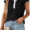 Blooming Jelly Women's Dressy Casual Tops Business Work Blouses White Button Down Shirts Cap Sleeve V Neck Tshirt Size L