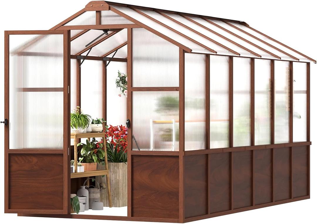 Jocoevol 6x12FT Walk-in Wooden Greenhouse for Outdoor Garden Backyard
