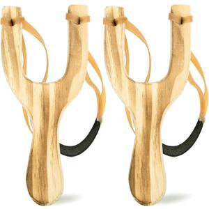 POPLAY Wooden Slingshot Toy, 2PCS Solid Wood Slingshot with Classic Construction for Outdoor Hunting Sports, Camping, Shooting, Hiking for Kids and Adults
