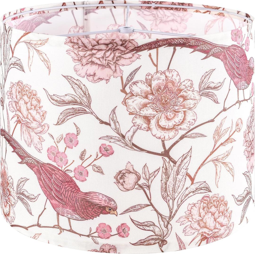 GOSO Medium Lampshade Polyester Fiber Printing Flowers and Birds Drum Lamp Shade For TableLamp,Floor Lamps,Diy Pendant Light,Wall Hanging,13 "Top x 13" Bottom x 10 "High(Spider) - Assembly Required