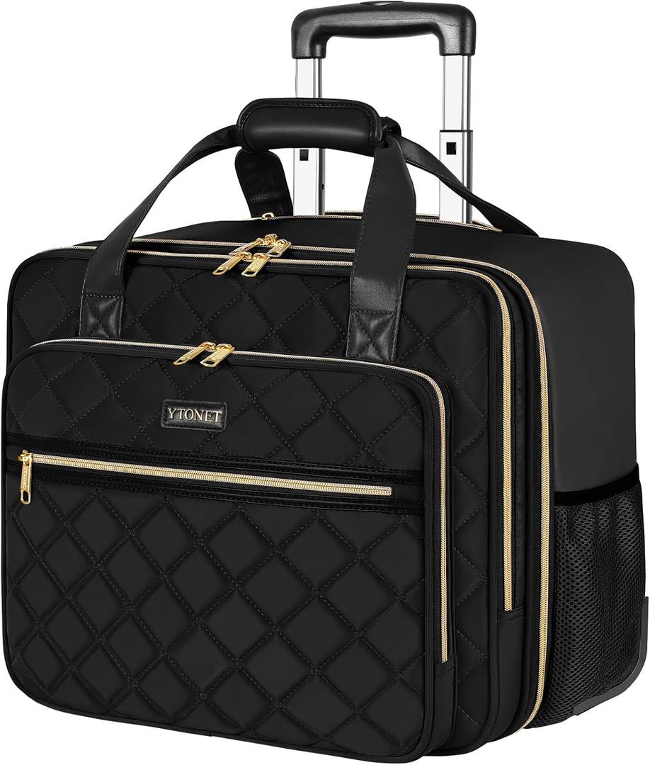 Ytonet Rolling Laptop Bag Women, Rolling Briefcase for Women, 17.3 Inch Laptop Bag with Wheels Rolling Computer Bag Laptop Case for Work Travel College Business Wife Mom Teacher, Black (Large)