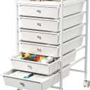 6-Drawer Rolling Storage Cart, Plastic Drawer Storage Organizer Rolling Cart, Multipurpos Utility Cart for Classroom Art Craft Supplies Dresser Closet Bathroom Bedroom Kitchen Office School