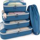 Shacke Premium 5 Packing Cubes Set - Lightweight Mesh Travel Luggage Organizers with Laundry Bag, 5-Piece Suitcase Storage System (Navy)