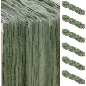 6 Pack Sage Green Cheesecloth Table Runner 35x120 Inch 10Ft Rustic Gauze Cheese Cloth Table Runner Sheer Cheesecloth Table Runners for Wedding Party Bridal Shower Decoration