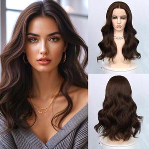 20inch Synthetic Lace Front Wig 13X4 Lace Pre-Plucked Wavy Dark Brown Wig for Women 180% Density Natural Hairline Glueless Heat Resistant Wig for Daily Wear and Styling