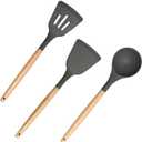 3 Pack Kitchen Utensils Set, Non-stick Large Solid Spatulas Spoons Turners,Silicone Cooking Utensils Set with Heat Resistance (Black) (Dark)