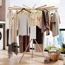 Clothes Drying Rack Tripod, Floor Standing Laundry Drying Rack, Portable & Foldable with 16 Wooden Poles Space-Saving Drying Rack for Laundry, Retractable Collapsible for Balcony Bedroom