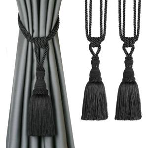 BEL AVENIR 2 Pack Curtain Tiebacks Tassel Drapery Tie-Backs Rope Handmade Holdbacks Home Office Hotel Decorative (Black, 2 Pack)