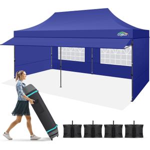 COBIZI 10x20 Pop Up Canopy Tent with Awning & Sidewalls, Heavy Duty Commercial 10X20 Canopy Tents Instant Waterproof, UPF 50+ Sun Shade for Outdoor, Parties, Markets (Deep Blue)