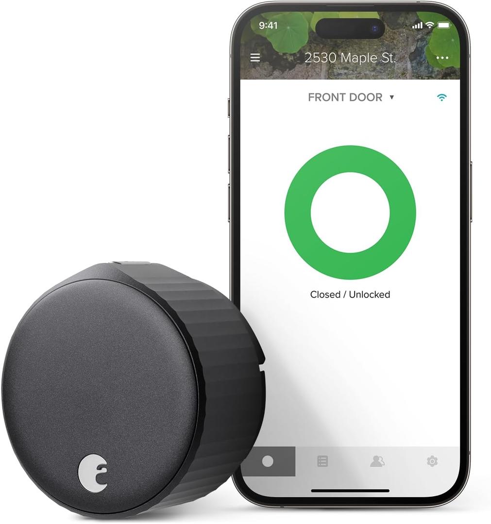 August Home, Matte Black Wi-Fi Connected Smart Keyless Entry Door Lock (4th Generation), Electronic Door Lock Fits Your Existing Deadbolt in Minutes, AUG-SL05-M01-G01