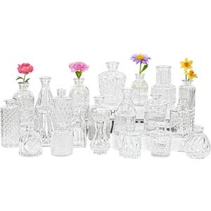 24Pcs Glass Bud Vase Set,Small Flower Vase for Tables Centerpieces Decor, Mini Vintage Clear Vase for Home,Wedding,Party Decorations