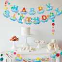2 x Blue Happy Birthday Banner Sign Airplane Banner Birthday Party Supplies Nursery Hanging Decorations 19Pcs