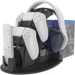 Dual Game Controller & Headphone & Media Remote & Game Disc Stand Holder Compatible with PS5,/PS4/Xbox ONE/Series X/Switch,Stay Organized(Black)