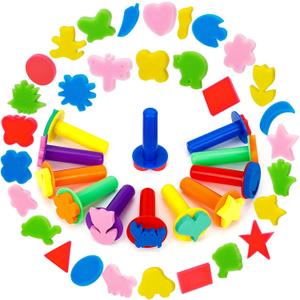 42Pcs Toddlers Kids Paint Sponges Including 30 Craft Sponge Shapes 12 EVA Sponge Stamper, Early Learning Finger Paint Sponge Brushes Foam Art Drawing Tools