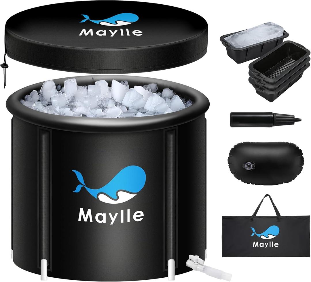 Maylle Ice Bath Tub - 110 Gallons Portable Cold Plunge Tub for Athletes - Black Modern Freestanding Bathtub with 4 Pack Large Ice Molds