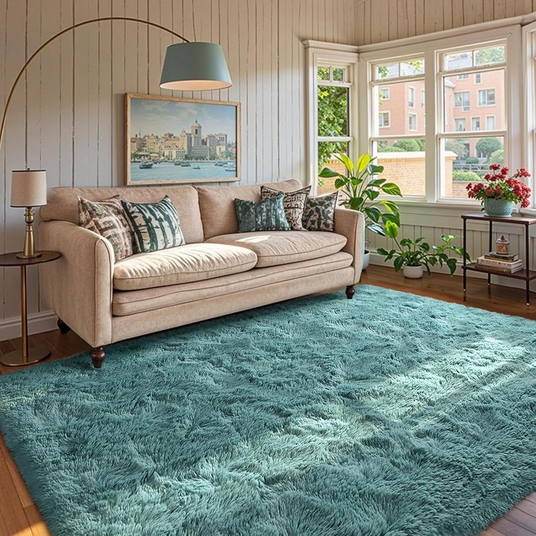 Teal Rug for Bedroom 4x6 Shag Area Rugs, Modern Plush Non-Slip Soft Carpets for Kids Nursery Dorm Daycare Living Room Floor