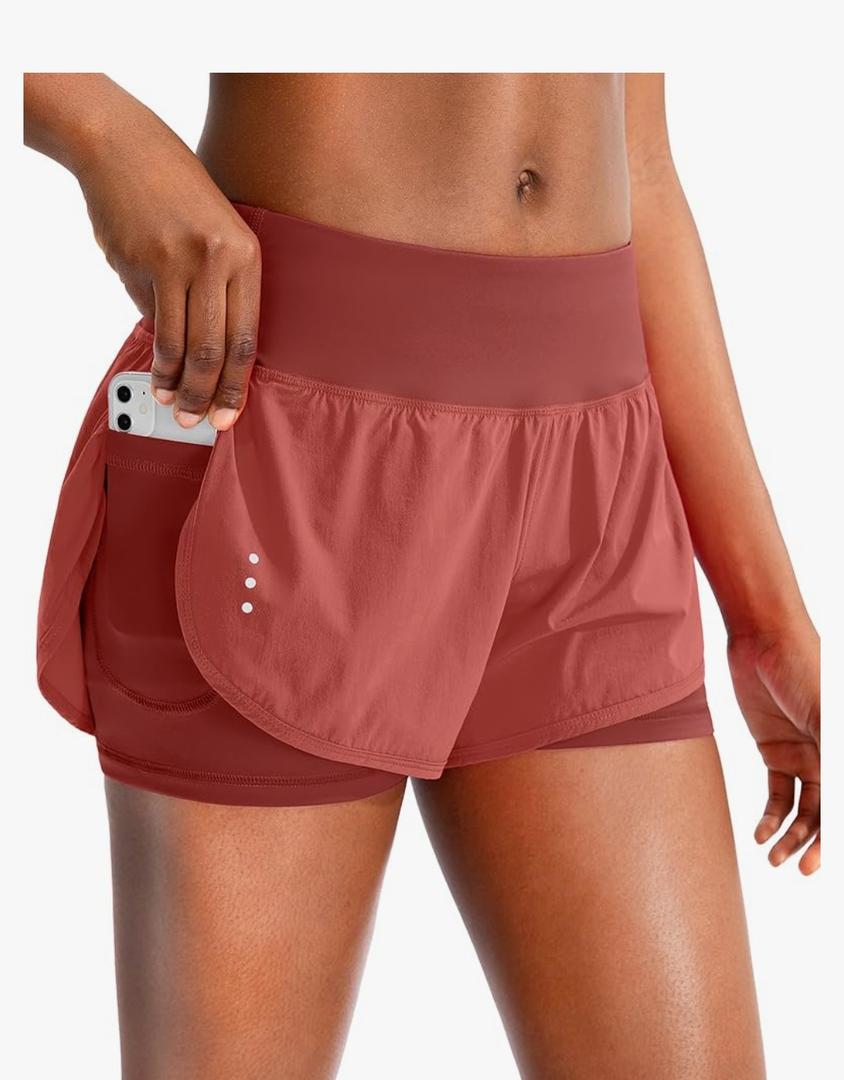Soothfeel Women's Running Shorts with Zipper Pocket 2 in 1 High Wasited Workout Athletic Gym Yoga Spandex Shorts for Women S, Savannah