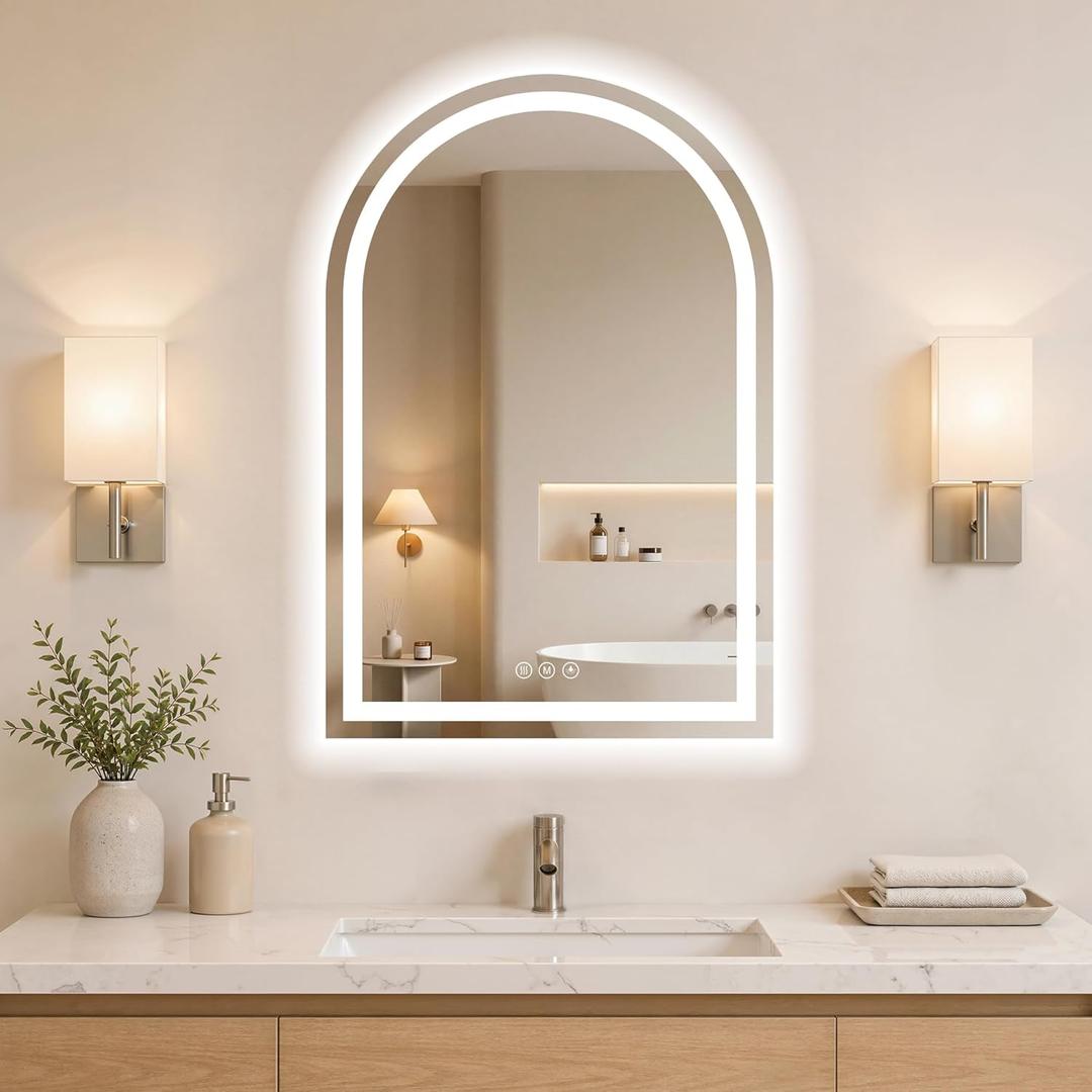 Arched LED Bathroom Mirrors with Lights 20"x28" LED Mirror for Bathroom,Led Vanity Mirror, Anti-Fog,LED Mirrors with Light, Anti-Fog, Dimmable, 3 Color, Shatterproof, Touch Sensor