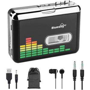 BlumWay Portable Cassette Recorder Player, Audio Music Cassette Tape to Digital Converter Player with Earphone, No Need Computer