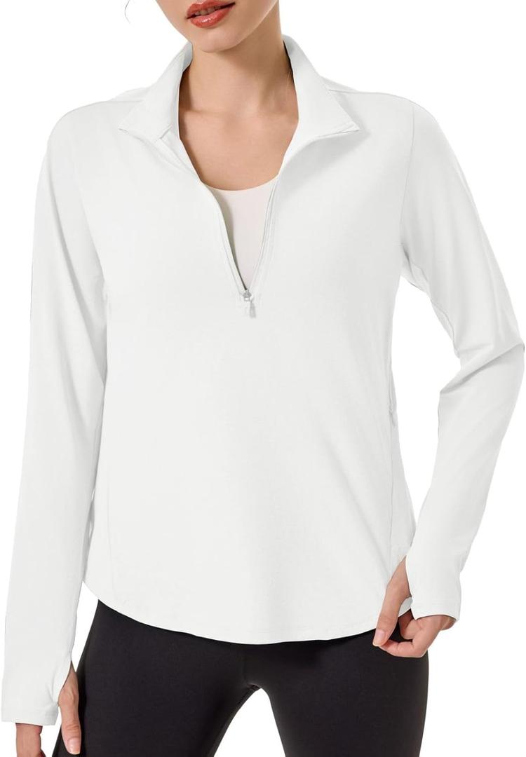 UPF 50+ Hiking Shirt for Women - 1/4 Zip Long Sleeve Sun Protection Top Lightweight & Quick Dry for Trail Running (L)